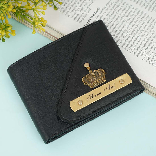Personalised 3 Fold Men's Wallet With Charm - Black - Uncommongifts.in