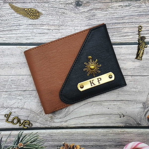 Personalised 3 Fold Men's Wallet With Charm - Black & Brown - Uncommongifts.in