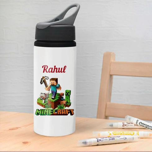 Personalised 600ml Grey Lid Sipper Bottle