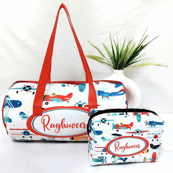 Personalised Airplane Duffle Bag & Box Pouch Kids Combo
