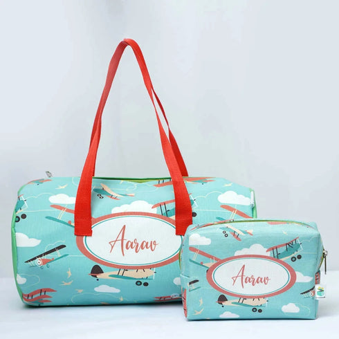 Personalised Airplane Duffle Bag with Box Pouch Combo Gift Set