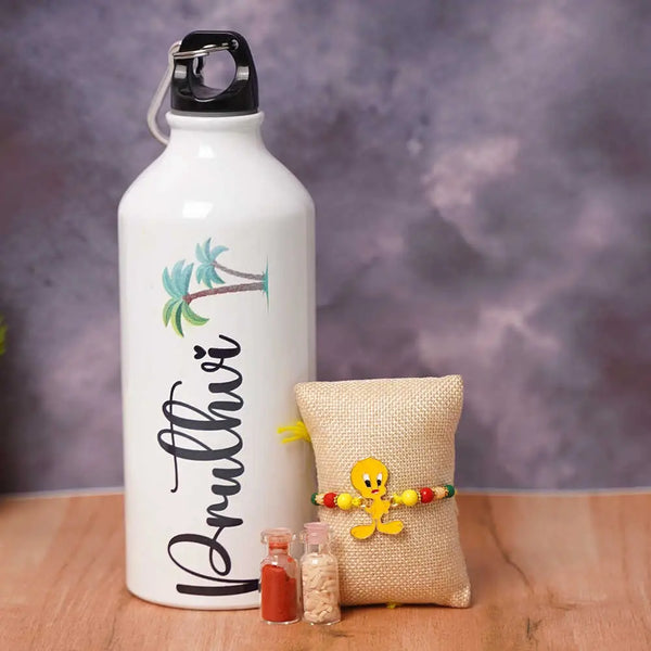 Personalised Aluminum Bottle Rakhi Combo For Kids