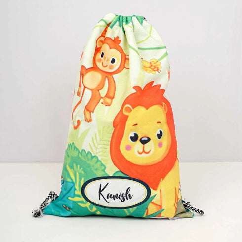 Personalized Animal Printed Drawstring Bag for Kids