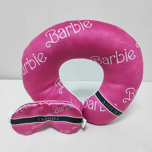 Personalised Barbie Printed Neck Pillow with Eye Mask Combo for Kids