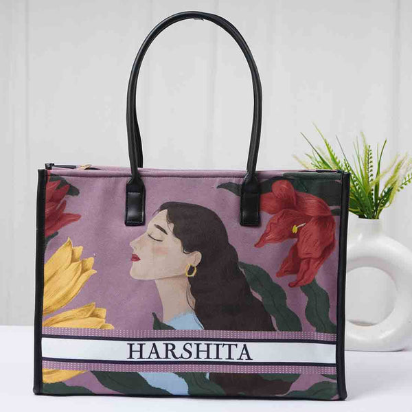 Personalised Beautiful Girl Floral Printed Box Tote Bag - Uncommongifts.in