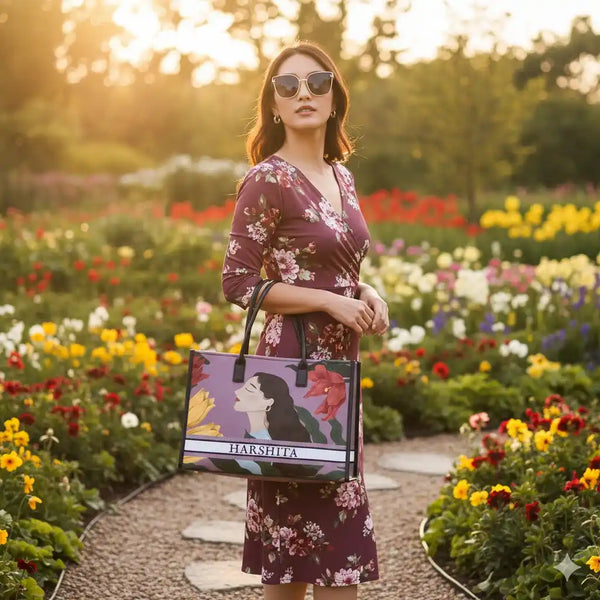 Personalised Beautiful Girl Floral Printed Box Tote Bag