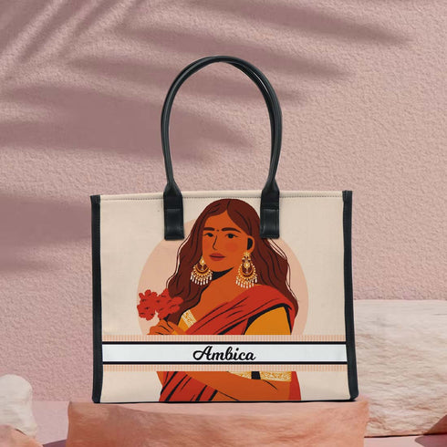 Personalised Beautiful Girl Printed Box Tote Bag - Uncommongifts.in