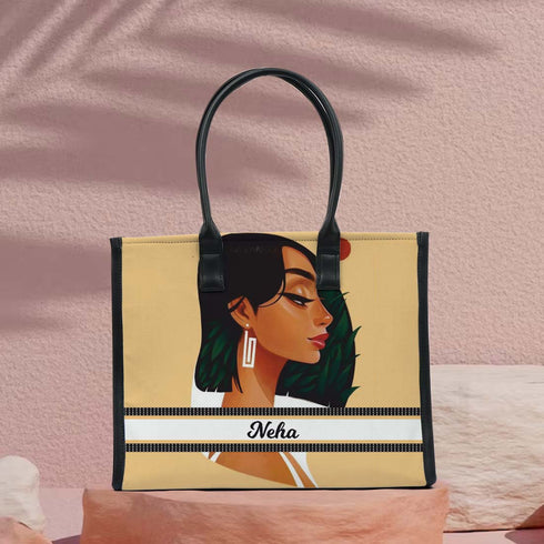 Personalised Beautiful Girl Printed Box Tote Bag - Uncommongifts.in