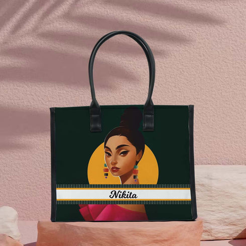 Personalised Beautiful Girl Printed Box Tote Bag - Uncommongifts.in