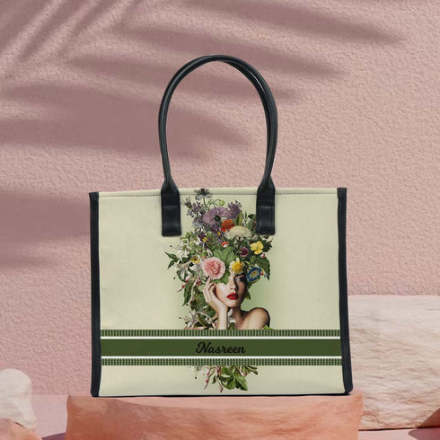 Personalised Beautiful Girl Printed Box Tote Bag - Uncommongifts.in