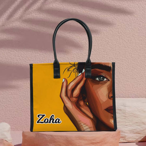 Personalised Beautiful Girl Printed Box Tote Bag - Uncommongifts.in