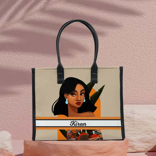 Personalised Beautiful Girl Printed Box Tote Bag - Uncommongifts.in