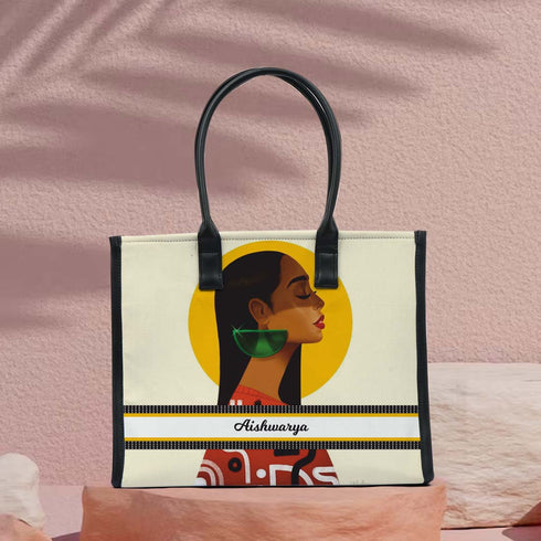 Personalised Beautiful Girl Printed Box Tote Bag - Uncommongifts.in