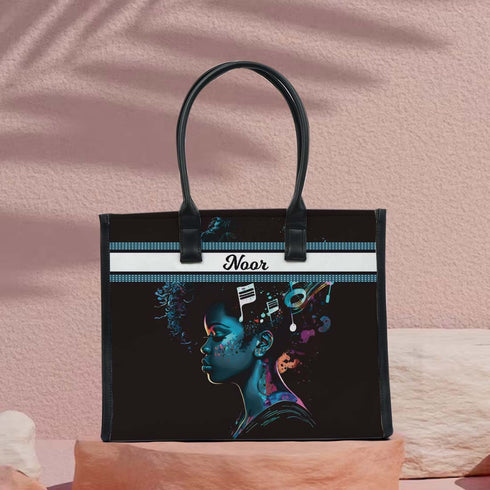 Personalised Black Girl Printed Box Tote Bag - Uncommongifts.in