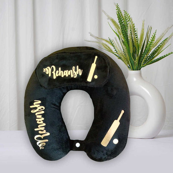 Personalised Black Neck Pillow & Eye Mask Combo Gift Set for Kids