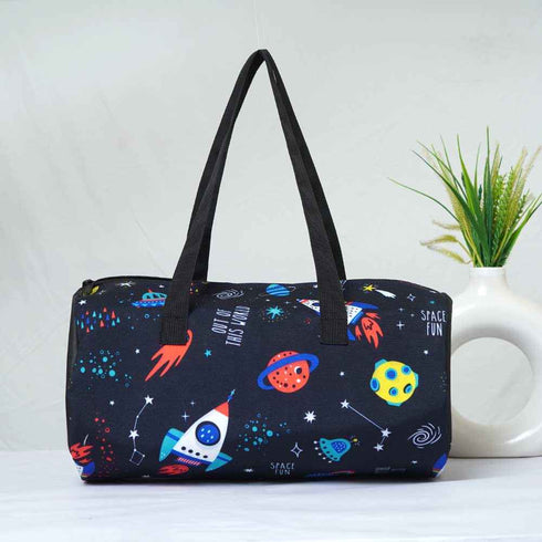 Personalised Black Printed Kids Duffle Bag