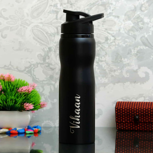 Personalised Black Sipper Water Bottle - Uncommongifts.in