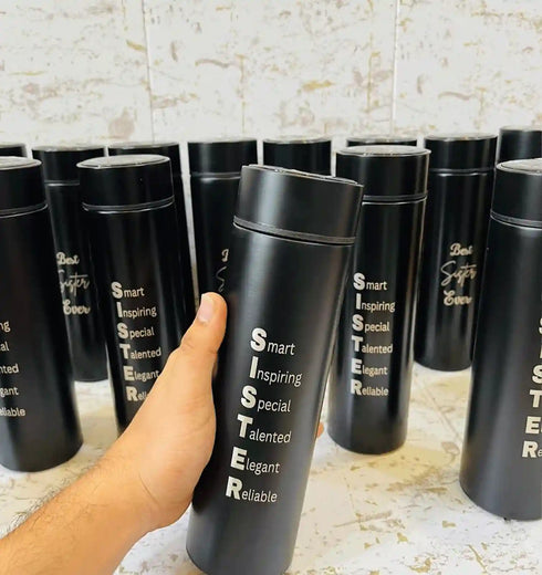 Personalised Black Temperature Bottle for Sister
