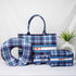 Personalised Blue Check Printed Box Bag Combo Gift Set
