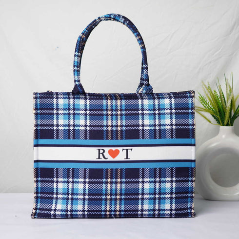 Personalised Blue Check Printed Box Bag