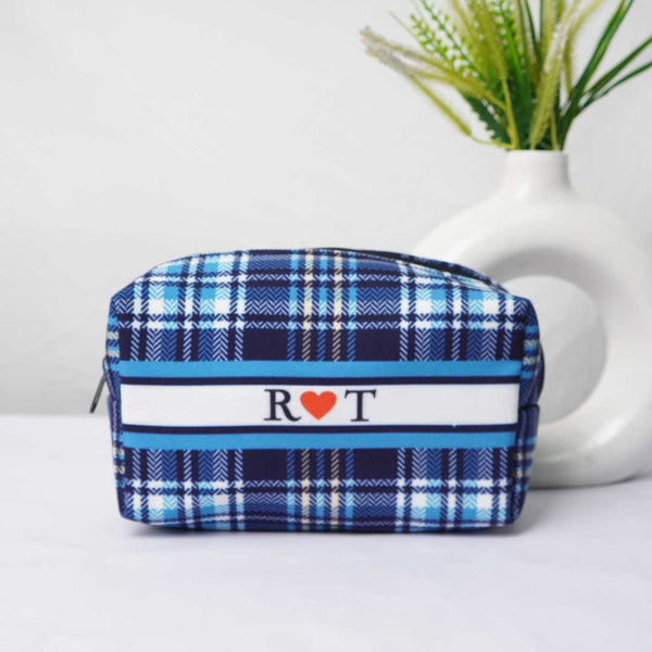 Personalised Blue Check Printed Box Pouch