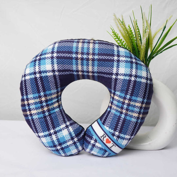 Personalised Blue Check Printed Kids Neck Pillow