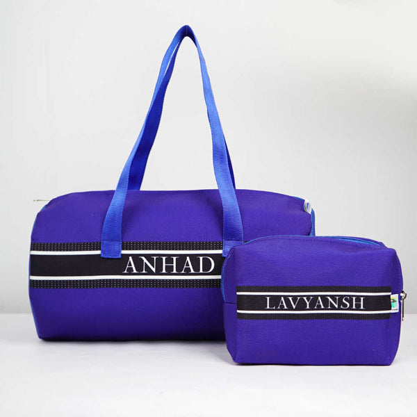 Personalised Blue Duffle Bag & Box Pouch Kids Gift Combo