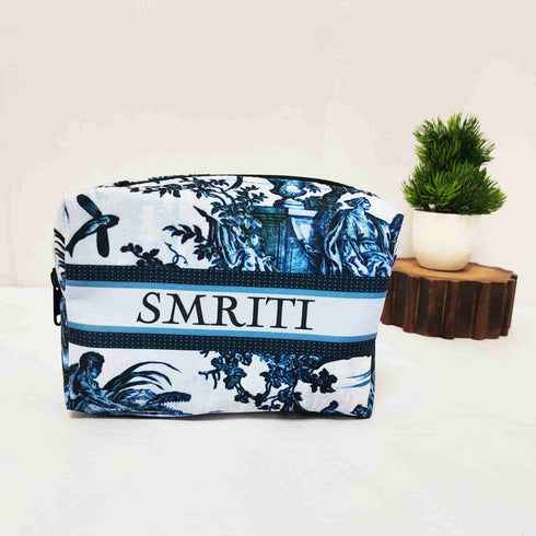 Personalised Blue Leafs Printed Box Pouch