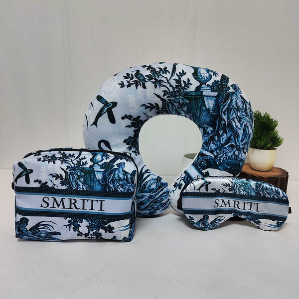 Personalised Blue Printed Neck Pillow Combo Gift Set