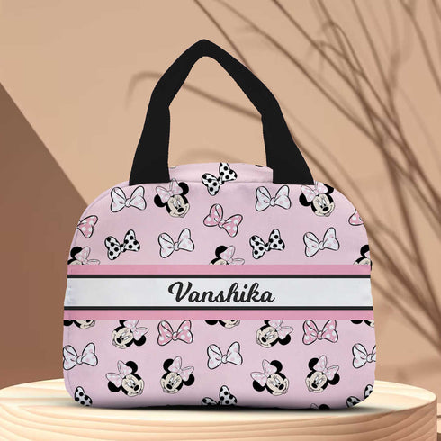 Personalised Bow Printed Kids Lunch Bag With Handle