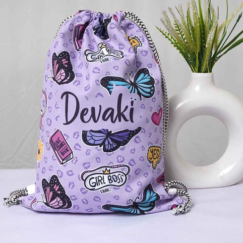 Personalised Butterfly Printed Kids Drawstring Bag