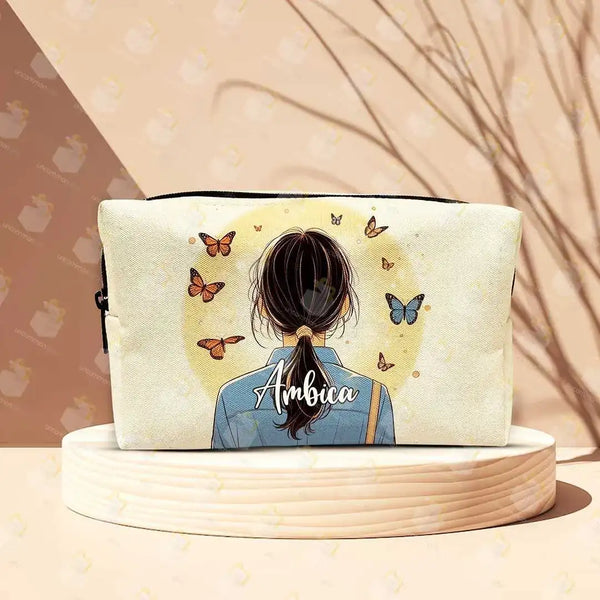 Personalised Butterfly Printed Women Make Up Pouch for Valentines Day