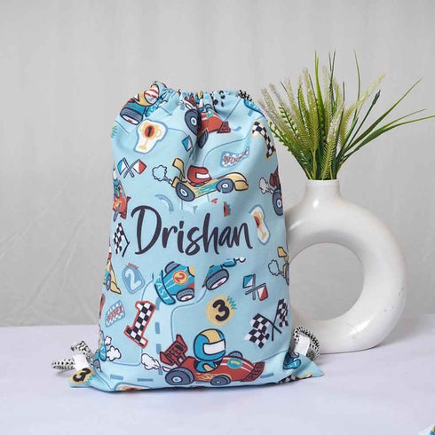 Personalised Car Printed Kids Drawstring Bag