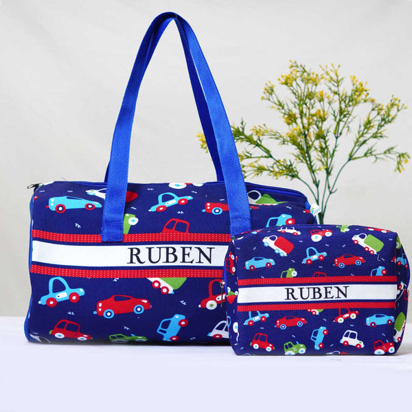 Personalised Car Printed Kids Duffle Bag & Box Pouch Gift Combo
