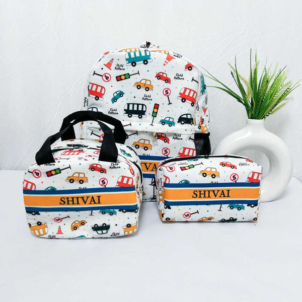 Personalised Cars Printed Kids Bag Pack Combo Gift Set