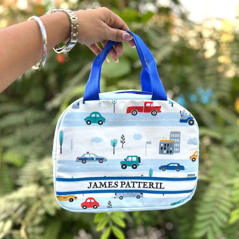 Personalised Cars Printed Kids Lunch Bag With Handle