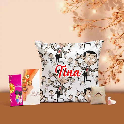Personalised Cricket Cushion & Rakhi Combo for Kids