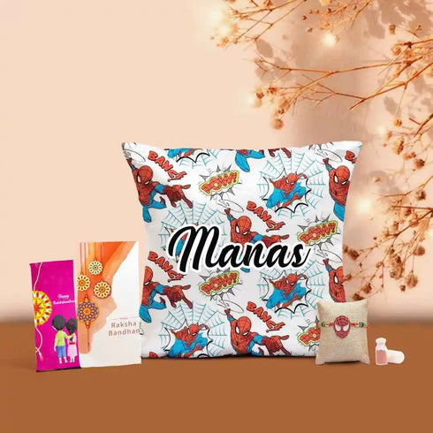 Personalised Cricket Cushion & Rakhi Combo for Kids