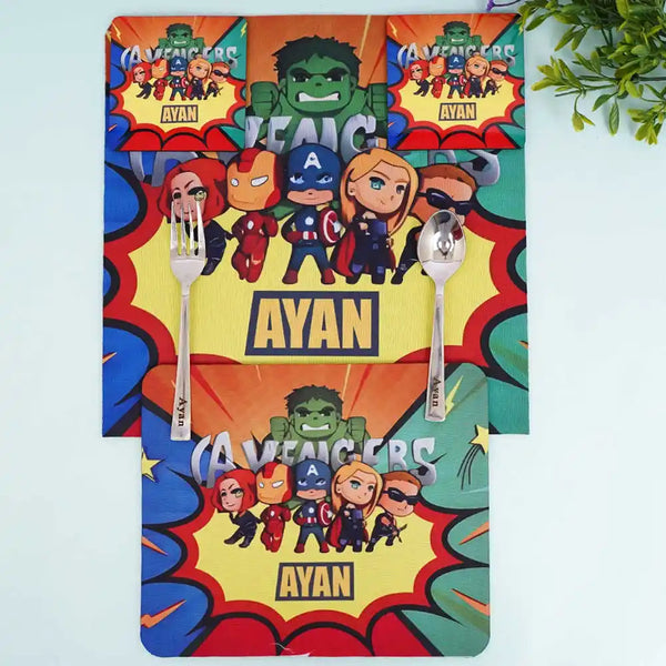 Personalised Cartoon Printed Kids Dinner Mat Set