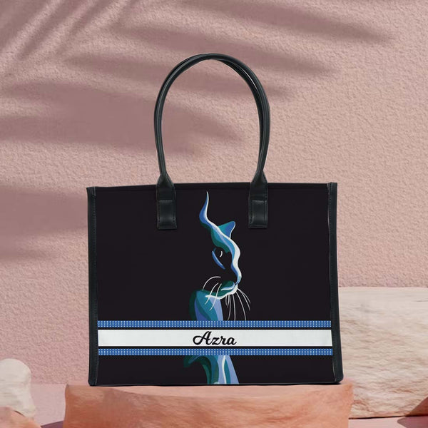 Personalised Cat Printed Box Tote Bag - Uncommongifts.in