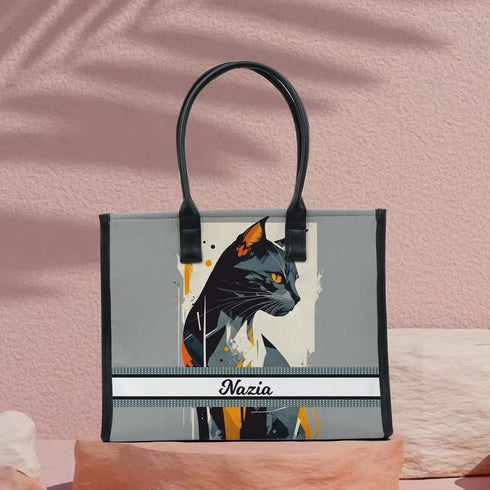 Personalised Cat Printed Box Tote Bag - Uncommongifts.in