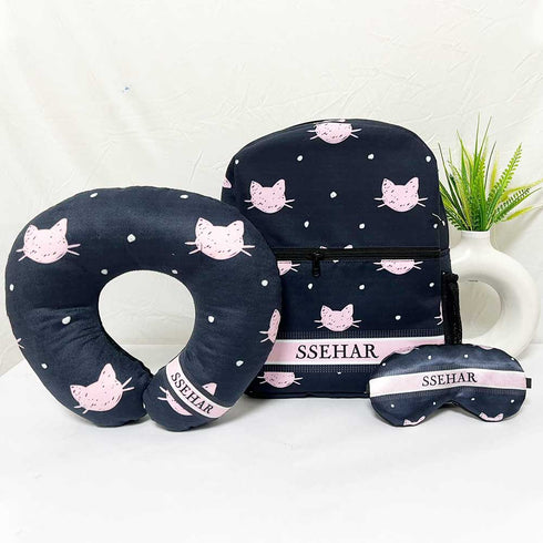 Personalised Cat Printed Kids Bag Pack Combo Gift Set
