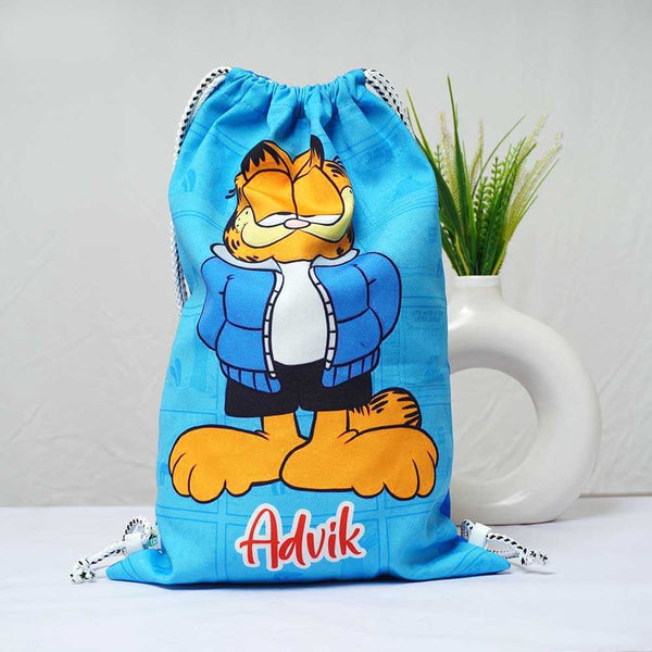 Personalised Cat Printed Kids Drawstring Bag