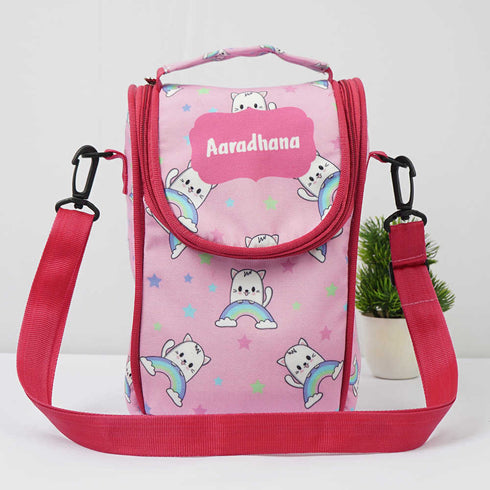 Personalised Cat Printed Kids Lunch Bag