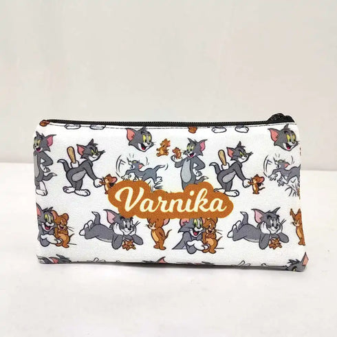 Personalised Cat Printed Pencil Pouch for Kids