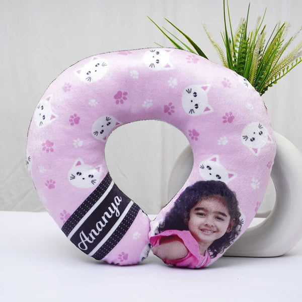 Personalised Cat Printed Photo Kids Neck Pillow