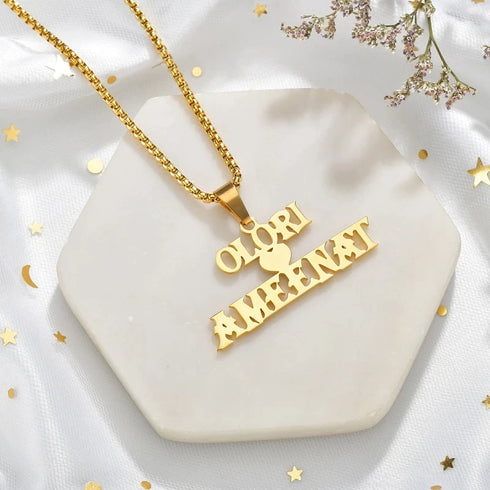 Personalised Couple Heart Name Pendant - Uncommongifts.in