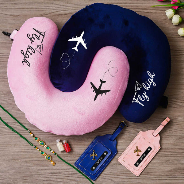 Personalised Couple Neck Pillow and Luggage Tag Combo