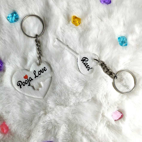 Personalised Couples Heart Keychain - Uncommongifts.in