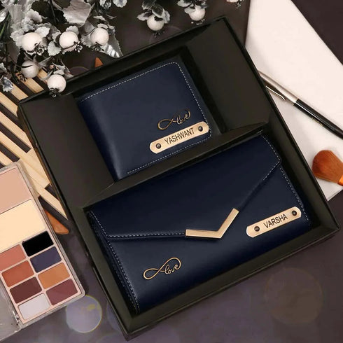 Personalised Couples Wallet Combo With Charms - Tan